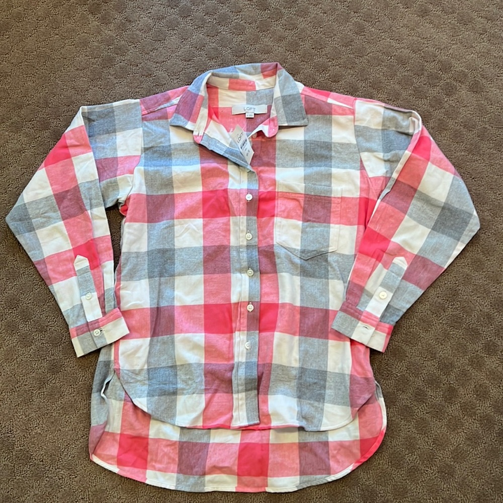 LOFT pink & cream Flannel shirt